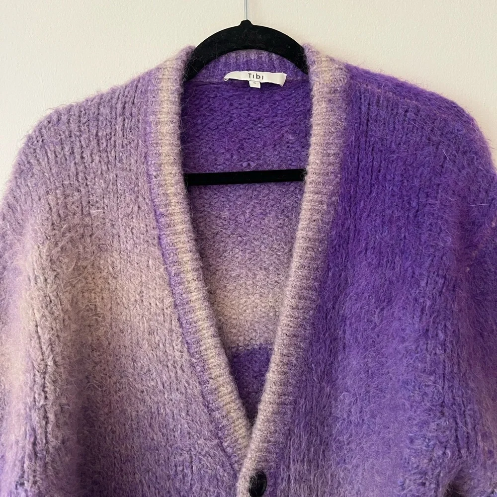 Tibi Ombre Purple and Cream Mohair Blend Cardigan - Picture 2 of 6